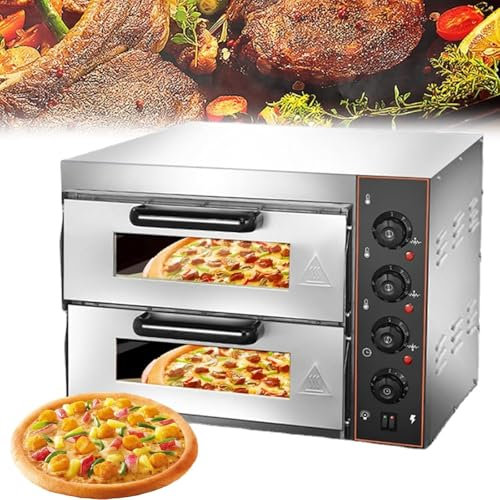Horno de pizza comercial, horno de pizza eléctrico de encimera de 16 pulgadas for interior, pizzera de acero inoxidable con piedra for pizza y temporizador, for hotel, restaurante, horneado en casa(Do