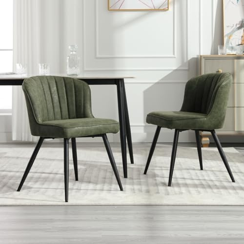 chairus 2 pcs Esszimmerstuhl, Moderner PU-Leder Bezug, Metallbeine, Grün | Küchenstühle mit pflegeleichtem PU-Lederbezug, schwarzen Metallbeinen, vielseitig einsetzbar für Wohnzimmer und Küche