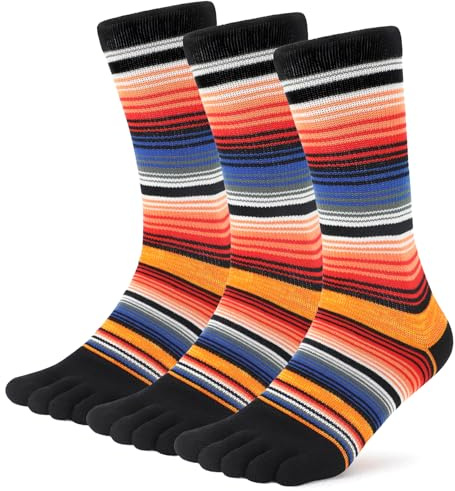 likloks Bunte Zehensocken für Herren und Damen – Sportliche Lauf- und Wandersocken mit fünf Zehen, Crew-Länge, Bequem, Weich, Atmungsaktiv, Regenbogen (3 Paar), Größe M