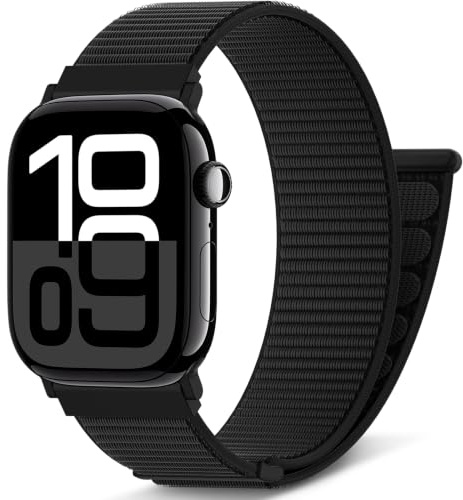 AMSKY Boucle Sport Nylon Compatible avec Bracelet Apple Watch Se 40mm 44mm 46mm 42mm 45mm 41mm 38mm 49mm, pour iWatch Serie 11 10 9 8 7 6 5 4, SE Ultra 3 2 1, Noir, 46mm/44mm/45mm/49mm