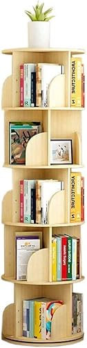Drehbares Bücherregal aus Massivholz mit mehreren Ebenen für Schlafzimmer und Wohnzimmer, platzsparend, bodenstehend, rund, Holzfarbe (5 Ebenen)