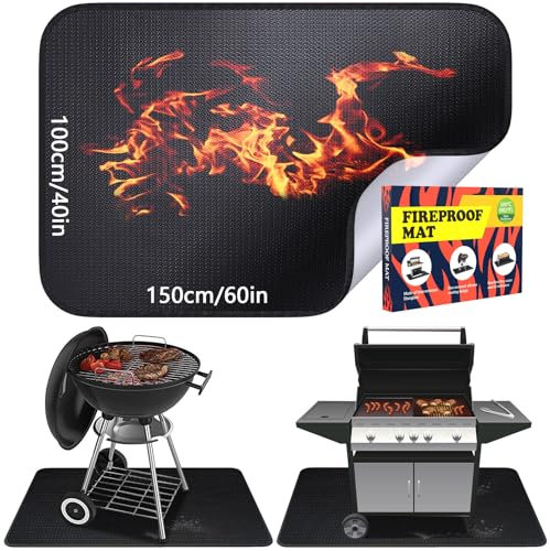 150 x 100 cm Stuoie per barbecue da esterno, stuoie per caminetti da interno, stuoie per pozzi di fuoco, impermeabili, resistenti all'olio, protezione per barbecue su patii e terrazze