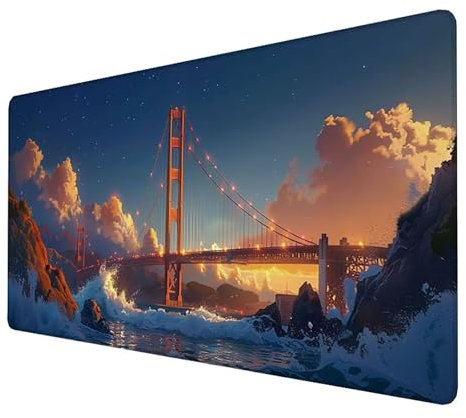 Alfombrilla Ratón, Alfombrilla Ratón XXL Gaming Tapete Escritorio Ordenador (1000x500x3mm) Protector Escritorio Alfombrilla, para Ratón Láser y Óptico (Puente Golden Gate) mousepad (Rojo) 4-5-C