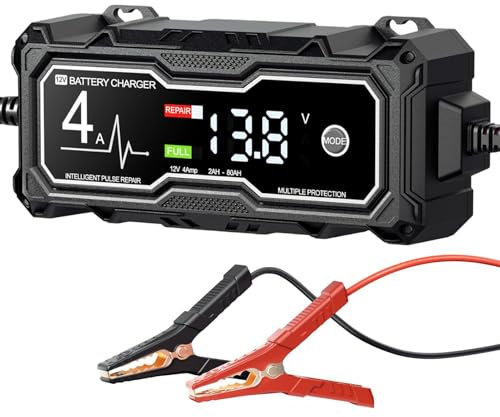 Mantenitore di batteria, mantenitore di carica batteria per auto intelligente | Accessori moto con display LED,Caricabatterie galleggiante e desolfatore per moto, caricabatterie di mantenimento per ba