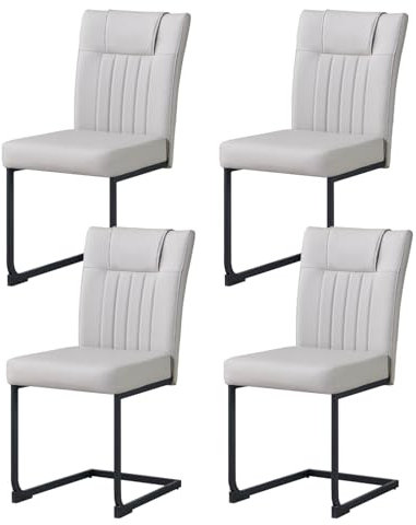 JYMTOM Freischwinger Schwingstühle 4er Set mit Wildlederimitat und hoher Rückenlehne, Esszimmerstühle mit verchromtem Metallgestell für Wohnzimmer Esszimmer Büro (4, Beige)