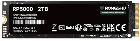 RONGSHU 1TB NVMe SSD M.2 PCIe4.0 Gen 4×4, M.2 2280 Internal Gaming SSD, Seq. Up to 5,100 MB/s, SLC Cache 3D NAND TLC Internal Solid State Drive Compatible with PS5, Laptop and PC Desktops (RP5000)