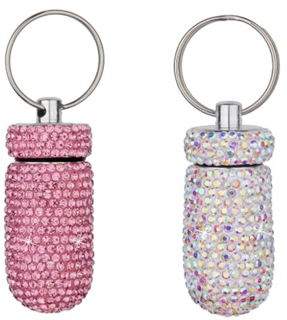 WANGCL 2 Stück Wasserdichte Pillendose Tragbare Pillenflasche Kristall Mini Pillenhalter Pocket Pillenaufbewahrungsbox Mit Schlüsselanhänger