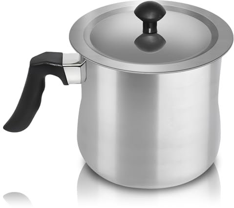 Pentola per latte in acciaio inox, a doppia parete, a induzione con manico in plastica antiscivolo, color argento, ottima qualità per riscaldare il latte in vaso, in acciaio inox, per bagnomaria