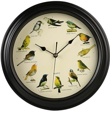Ergocar Cantare Uccello Orologio Da Parete Di Dodici Uccelli Che Cantano Batteria Alimentato (33,02 Cm) 13 Pollici