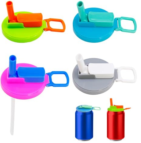 4 Pcs Soda Can Lids with Straw Plastic Cover Beverage Can Sealer Cap Saver Fits Fizzy Drinks for Picnic Party Halloween