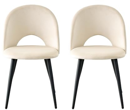 GrandCA HOME Pack de 2 Sillas de Comedor Modernas, Tapizadas en Terciopelo Holandés Suave al Tacto con Patas de Metal, Ideales para Comedores, Salas de Estar y Dormitorios - Beige