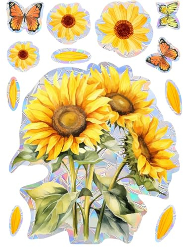 Flomiara 2PCS Anti-Collision Window Stickers, PVC Self-Adhesive Sunflower Clings, Rainbow Sticker, Sunflower Prism Window Suncatcher Stickers, Prevent Birds People from Hitting Glass(Colorful)