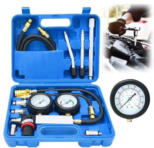 TU-21 Set di tester di compressione, kit per tester di perdite di cilindri, kit per auto, rilevatore di perdite di compressione del motore, set di strumenti con asta di prolunga, 0-7 bar e 0-100 PSI