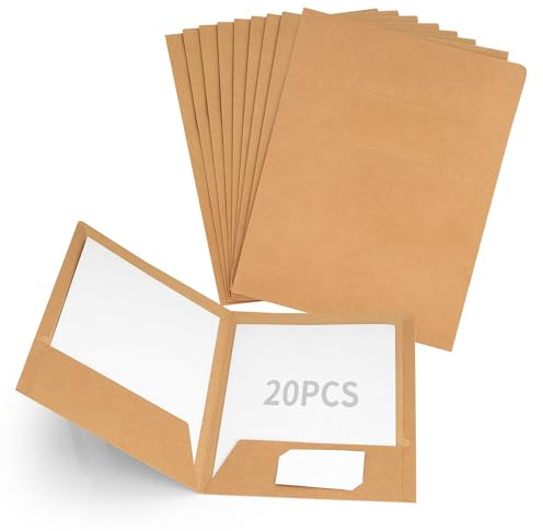 Axincardarm 20 Pcs A4 Kraft Paper File Folder Insert Presentation Paper Holder with Pockets, Slot Folders with Cards for Home Office Business