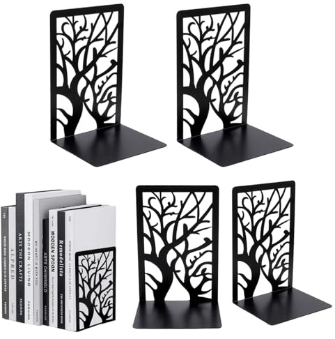 Book Ends for Shelves, Metal Bookends, Heavy Duty Book Stopper, Black L-Shaped Bookend, Ideal for Home Office School Library (2 Pair)