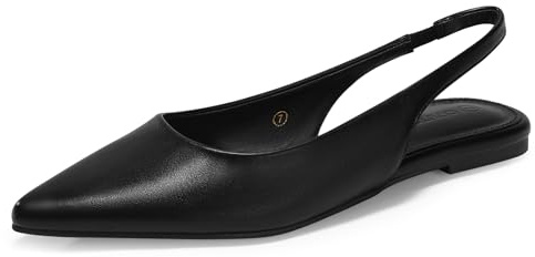 Coutgo Womens Slingback Flats Pointed Closed Toe Ballet Flats Comfortable Slip On Work Dress Shoes, Black, Size 8.5