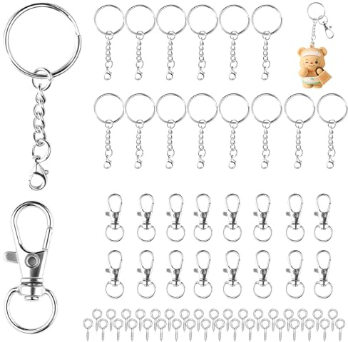 schlüsselanhänger diy 105 Stk Silbrig Schlüsselringe mit Kette Zubehör