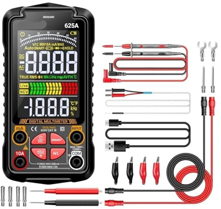 Multimètre Numérique 1000 V Rechargeable 625 A CC, Multimètre VA, Écran Couleur, Ohmmètre, Ampèremètre CA, Outil De Test De Fréquence Et De Tension Sans Contact (NCV)(625A Pro)