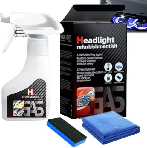 Car Headlight Restoration Kit,Cars Headlight Repair Fluid with Sponge,Multifunctional Car Headlight Polishing Spray,Removes Yellowing & Oxidation,Headlamp Restoration Kit for All Vehicles,180ml