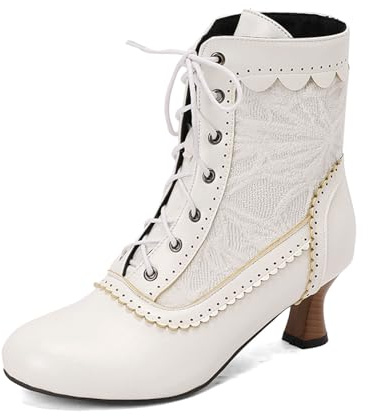 Botines para Mujer, Estilo Victoriano, gótico, con Cordones, Tacones Medios, Botas de Entretiempo, Zapatos tacón clásico,