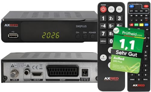 [ Test SEHR GUT, Note 1.1 *] AXRED S90 Plus HD Sat Receiver + Senioren Fernbedienung, mit Aufnahmefunktion, Digital Sat-Receiver für Satellitenschüssel Satelliten Satellit Fernseher, HD-Receiver