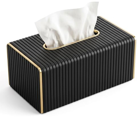 Taschentuchbox Kosmetiktücherbox mit Golden Edge - Feuchttücher Box Schwarz, PU Leder Tissue Box Tücherbox, Rechteckige Modern Taschentuchspender mit Magnetabdeckung für Wohnzimmer Büro-Geschenke