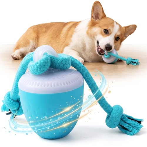 Interaktives Hundespielzeug Ball - Automatisch 360° Kugel Rollender Hundeball , 3 Spielmodi, Hundeball Elektrisch Ball mit LED-Lichtern, Gibt VogelgeräUsche ab, Ideal für Kleine Hunde & Welpen(Blau)