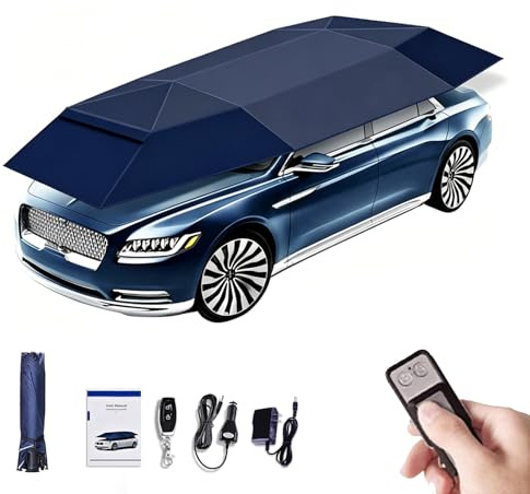 RUODATONLY Parasol automático para Coche, Tienda de campaña Plegable 2 en 1 (automática/Manual) con Control Remoto, toldo para la mayoría de Modelos, Ligero y fácil de Transportar. 5.2M-Blue