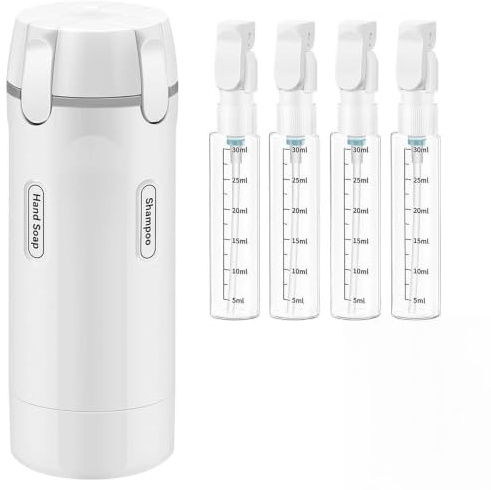 Mineup Distributeur De Voyage 4 en 1, Flacons De Voyage Rechargeables Et Étanches, Bouteilles De Voyag pour Articles De Ttoilette Après Shampoing Soins Crème Lotions Gel Douche Et Baume