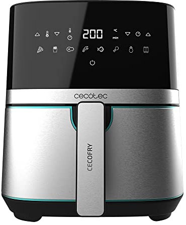 Cecotec Freidora de Aire sin Aceite de 5,5 L Cecofry Full Inox 5500 Air Fryer. 1450 W, Dietética y Digital, Acabados en Acero Inoxidable, Tecnología PerfectCook, Termostato regulable, Acero