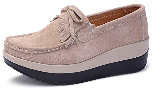 Solshine Mocassini da donna in pelle scamosciata con plateau e tacco a zoccolo P025, 41 EU