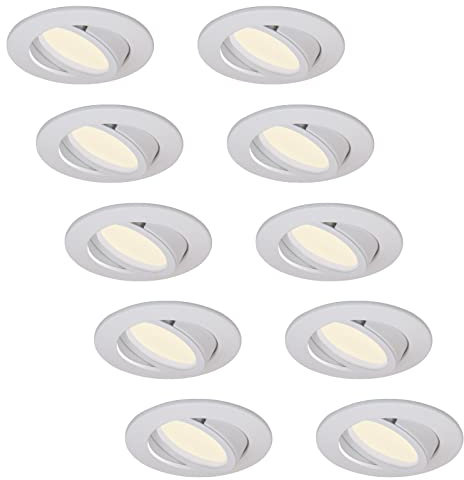HCFEI 10er set LED Einbaustrahler dimmbar weiß schwenkbar 5W flach 230V Einbau-Spot Strahler Einbauspot 68mm Bohrloch, 120°Abstrahlwinkel, Warmweiß 3000K