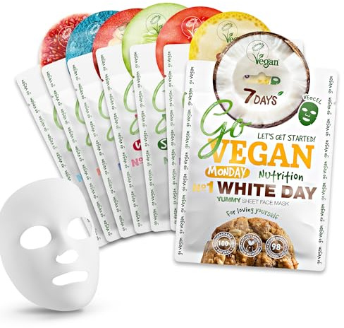 7Days Maschera Viso in tessuto per la Cura della Pelle Vegane - Set regalo di Maschere Viso Biologiche Idratanti, Nutrienti - Skincare Coreane Naturali per la Bellezza per Donne, 7 pezzi