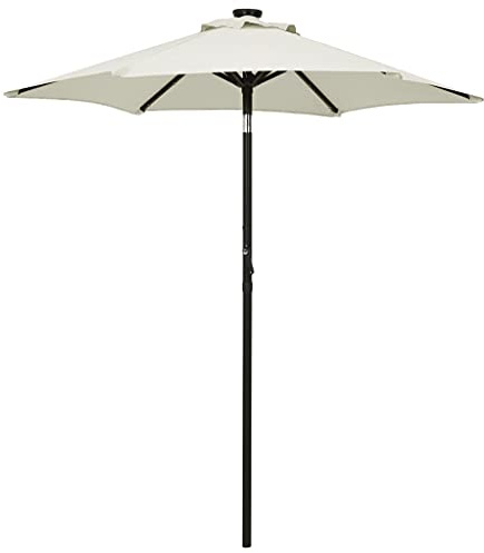 vidaXL Sonnenschirm mit LED-Leuchten Ampelschirm Gartenschirm Marktschirm Strandschirm Schirm Kurbelschirm Terrassenschirm Sandfarben 200x211cm Aluminium
