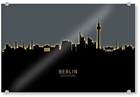 artboxONE Acrylglasbild 45x30 cm Städte Berlin Skyline Glow Orange Bild hinter Acrylglas - Bild Berlin City Cityscape