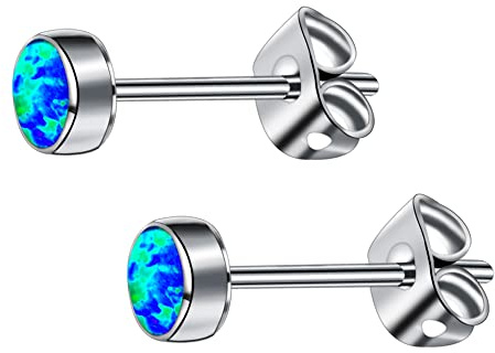 Artskin Orecchini con opale in titanio G23 per donna Orecchini con pietra portafortuna ipoallergenici per orecchie sensibili Gioielli di moda (4mm, Black Opal)