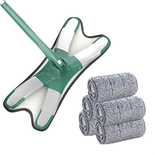 TOMYEUS Fregona de Microfibra de Tipo X for Limpieza de Piso con 5 Almohadillas de trapeador Reutilizables y Lavables 360 Grados seco/Mojado MOP Lavado sin Mano Auto retorciendo el trapeador Plano