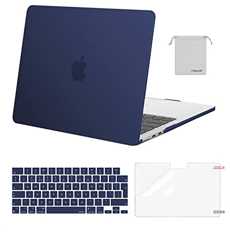 MOSISO Coque Compatible avec MacBook Air M5 M4 M3 M2 13 Pouces 2022-2026(A3449/A3240/A2681/A3113) 13,6 Pouces Protection Étui Rigide&Clavier QWERTY&Protecteur D'écran&Sac Rangement,Bleu Marin