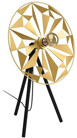 EGLO Tischlampe Castanuelo, Stativ Nachttischlampe im Retro-Design | Dreibein Tischleuchte aus Metall in Gold und Schwarz, Deko Lampe für Schlafzimmer und Wohnzimmer, E27 Fassung