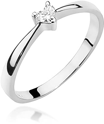 Weißgold Verlobungsring Damen Goldring mit 0,10 Karat Diamant Herz - Gold Verlobungsring - 14 K Gold 585 - Goldring für Frauen (Weißgold, 57 (18.2))