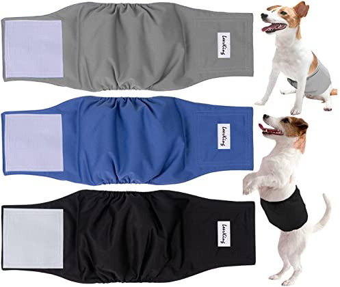 LeerKing Leakproof Dog Diapers 3 Pack Reusable Male Dog Belly Bands Nappies for Incontinence, XS