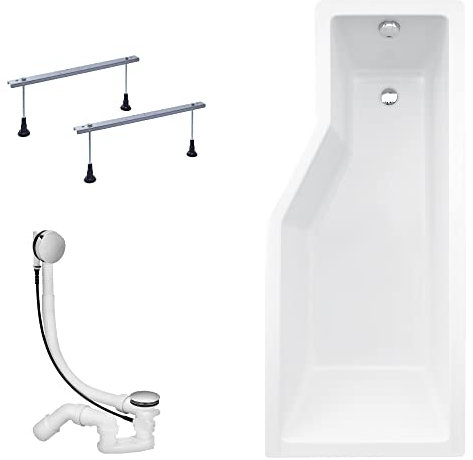 KOLMAN Badewanne INTEGRA Eckbadewanne 150x75 Rechts ohne Verkleidung, Ablaufgarnitur und Füßen Komplettset 3in1 Premium Original Acryl Wanne Siphon
