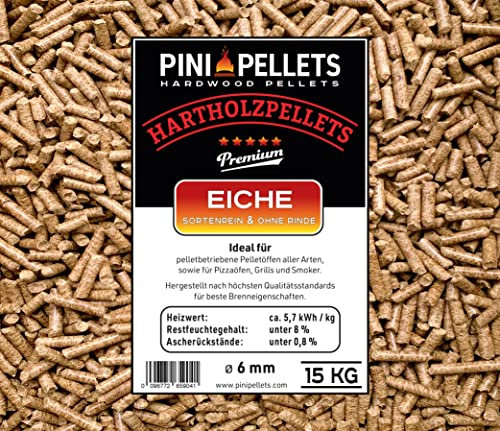 Pellet in legno duro, 6 mm, Pini, 15 kg, per riscaldare, grigliare, affumicare, affumicare