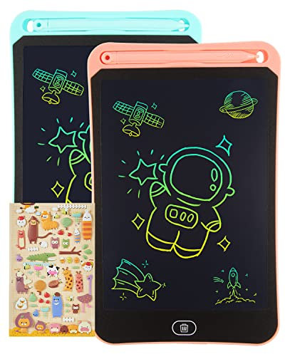 [2 STÜCKE] LCD Schreibtafel 12 Zoll, Genialba Buntes LCD Schreibtablett, LCD Writing Tablet, Elektronischer Tablette, Grafiktablett für Kinderspiele 2 3 4 5 6 7 Jahre Jungen Mädchen (Blau&Rosa)
