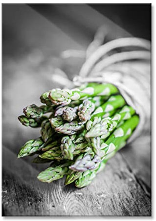 Pixxprint Tableau sur verre | Tableau mural en verre véritable | Asperges liées fraîches | 40 x 60 cm | Avec suspension et entretoises