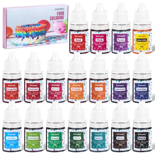 Colorant Alimentaire Liquide - 18 Couleurs Colorant Alimentaire pour Pâtisserie, Boissons, Macarons, Fondant, Décorations de Gâteaux, Kit de Couleurs Alimentaires pour Savons de Bricolage