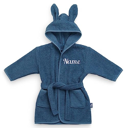 Elefantasie Personalisierter Bademantel mit Name bestickt für Kinder und Kleinkinder aus Frottee Baumwolle Blau 3-4 Jahre
