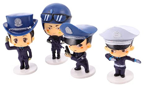 ibasenice Police Cake Toppers 4pcs Cute Figurine Toys for Kids Children Dessert Decor 9CM Washable Resin Statue Ornament