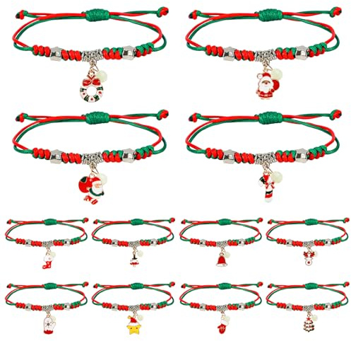 Encuryna Pulseras de Navidad, 12 piezas de joyería calendario de Adviento ajustable pulsera luminosa pulsera de cuerda exquisita pulsera de Navidad para parejas regalo para amigos familiares