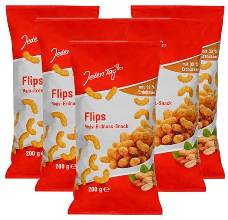 Jeden Tag Erdnussflips 200g | Knusprige Knabberfreude mit Sonnenblumenöl, ideal für Snacks und Partys (Erdnussflips, 5er Pack)